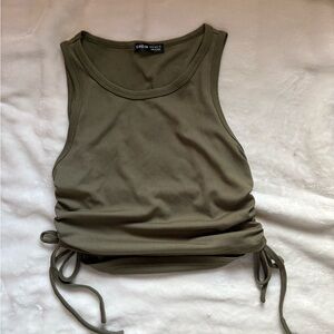 SHEIN Khaki Ribbed Side-Tie Tank Top
